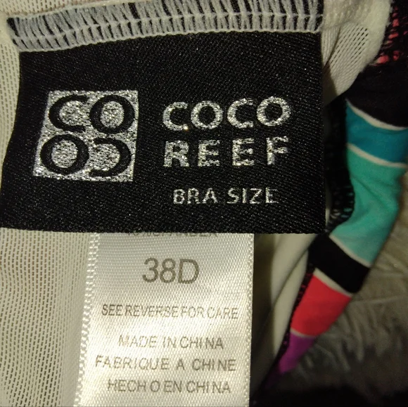 Coco Reef Front Tie Striped Multicolor Takini Swimsuit Top Bra Size 38D - Picture 7 of 9